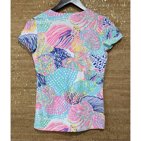 Lilly Pulitzer Bright Lovers V-Neck Coral Pink T-Shirt Top Size XS - Picture 2 of 6